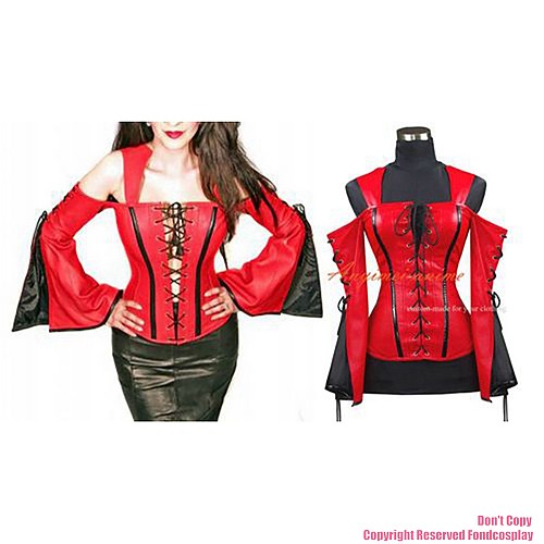 fondcosplay sissy maid Red Faux Leather Bustier Wild Lace Up Back Boned Corset cosplay costume CD/TV[G412]