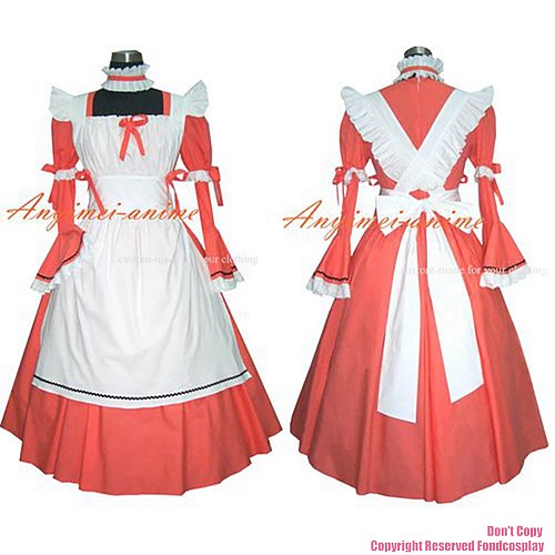fondcosplay adult sexy cross dressing sissy maid long Orange Cotton dress lockable Uniform white apron costume CD/TV[G307]