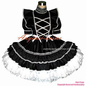 US$ 98.10 - fondcosplay adult sexy cross dressing sissy maid short Sexy  Satin Black Dress white lace Lockable Uniform CD/TV[G367] -  www.fondcosplay.com