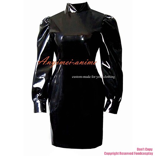 fondcosplay adult sexy cross dressing sissy maid short Gothic Lolita Punk Black heavy Pvc lockable Dress CD/TV[G292]