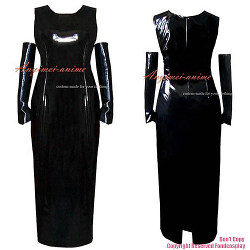 fondcosplay adult sexy cross dressing sissy maid long Gothic Lolita Punk Black heavy Pvc Dress Cosplay Costume CD/TV[G294]