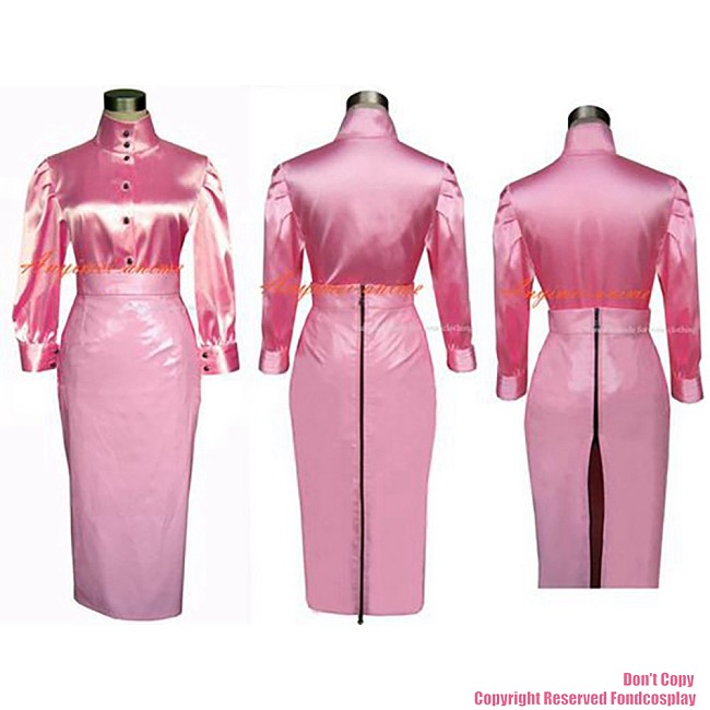 fondcosplay adult sexy cross dressing sissy maid Gothic Lolita Punk pink Pvc skirt Satin shirt Cosplay Costume CD/TV[G293]
