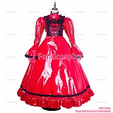 fondcosplay adult sexy cross dressing sissy maid long red thin PVC lolita punk gothic vinyl dress CD/TV[G1769]