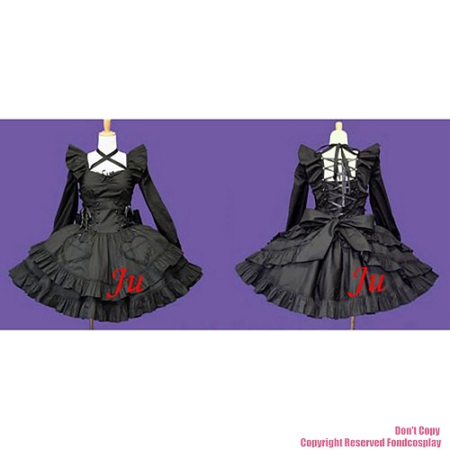 fondcosplay adult sexy cross dressing sissy maid short Gothic Lolita Punk Fashion black cotton Dress Costume CD/TV[CK539]
