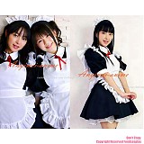 fondcosplay adult sexy cross dressing sissy maid short black Cotton Lockable Dress Uniform white apron CD/TV[CK1218]