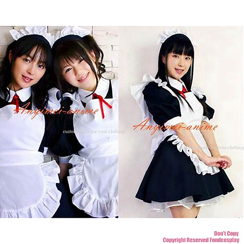 fondcosplay adult sexy cross dressing sissy maid short black Cotton Lockable Dress Uniform white apron CD/TV[CK1218]