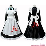 fondcosplay adult sexy cross dressing sissy maid long black satin Lockable Dress Uniform white apron Costume CD/TV[CK631]