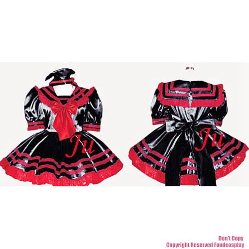 fondcosplay adult sexy cross dressing sissy maid short Fashion black heavy pvc Dress Lockable Uniform hat CD/TV[CK774]