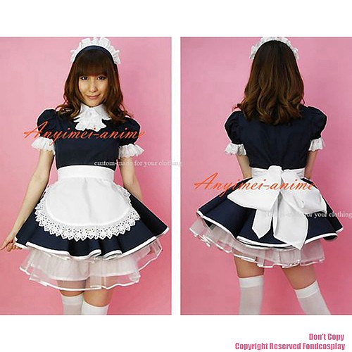 fondcosplay adult sexy cross dressing sissy maid Dress Lockable black Cotton French Uniform white apron CD/TV[CK1240]