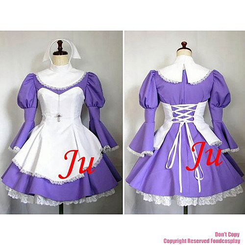 fondcosplay adult sexy cross dressing sissy maid short Lilac Cotton Lockable Dress Uniform white apron CD/TV[CK678]