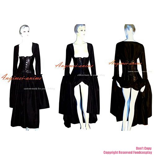fondcosplay O Dress The Story Of O Breast Black satin Dress Cosplay Costume CD/TV[G347]