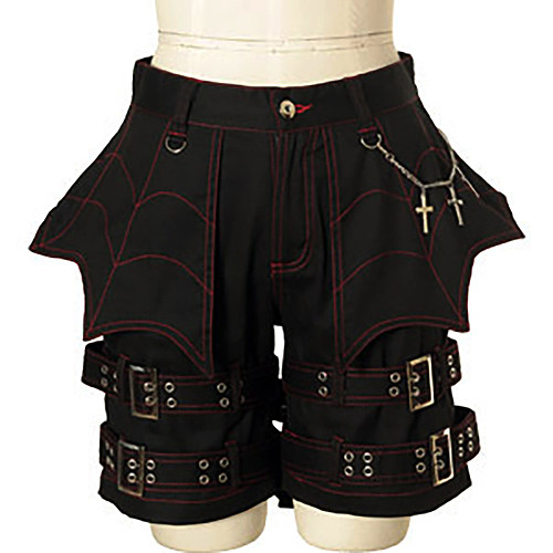 Visual Kei Gothic Buckled Shorts in Black Cotton with Cross Chains [CK1051]