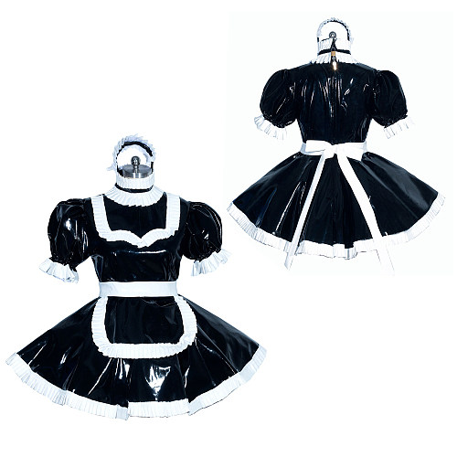 Fondcosplay Lockable Sissy Maid Heavy PVC Dress Black and White Crossdressing Costume [G3936]