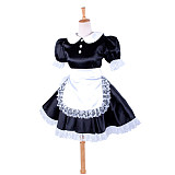 Lockable Short Satin Sissy Maid Dress with Lace-Trimmed Apron – Glossy Crossdressing Outfit [G027]