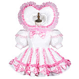 White Sissy Maid With Hood and Panties Lockable Thin PVC Short Dress G3704