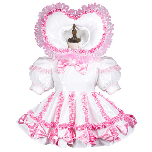 White Sissy Maid With Hood and Panties Lockable Thin PVC Short Dress G3704