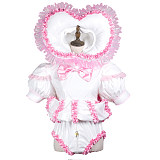 White Sissy Maid With Hood and Panties Lockable Thin PVC Short Dress G3704