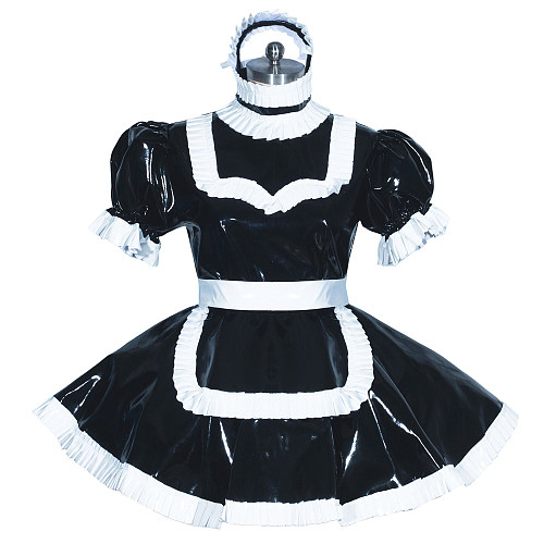 Fondcosplay Lockable Sissy Maid Heavy PVC Dress Black and White Crossdressing Costume [G3936]