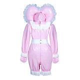 Fondcosplay Lockable Sissy Baby Romper Pink & White Heavy PVC Crossdressing Outfit with Heart Bonnet [G3910]