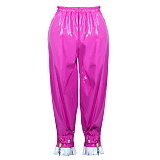 fondcosplay Hot Pink Heavy PVC Lockable Sissy Maid Pants with White Ruffle Cuffs – Handmade [G3775]