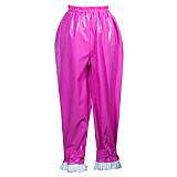 fondcosplay Hot Pink Heavy PVC Lockable Sissy Maid Pants with White Ruffle Cuffs – Handmade [G3775]