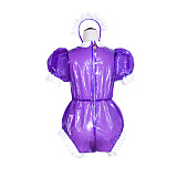 Fondcosplay Handmade Sissy Maid Crossdressing Lockable Clear PVC Purple Romper Costume with White Frills [G4062]