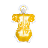 Fondcosplay Handmade Sissy Maid Crossdressing Lockable Clear PVC Yellow Romper Costume with White Frills [G4066]