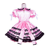 Fondcosplay Handmade Sissy Maid Crossdressing Lockable Satin Pink and Black Lolita Style Dress Costume [G4068]