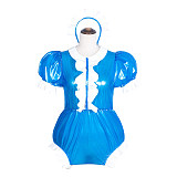 Fondcosplay Handmade Sissy Maid Crossdressing Lockable Clear PVC Blue Romper Costume with White Frills [G4065]