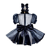 Fondcosplay Handmade Sissy Maid Crossdressing Lockable Black Organza Dress Costume with Bow and Headpiece [G4054]