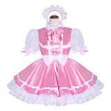 Fondcosplay Handmade Sissy Maid Crossdressing Lockable Satin and Organza Pink Dress Costume [G4048]