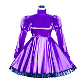 Fondcosplay Handmade Sissy Maid Crossdressing Lockable Satin Long Sleeve Dress Costume [G4033]