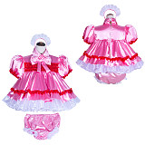Fondcosplay Handmade Pink Satin Lockable Sissy Maid Baby Doll Dress with Optional Panties [G4027]