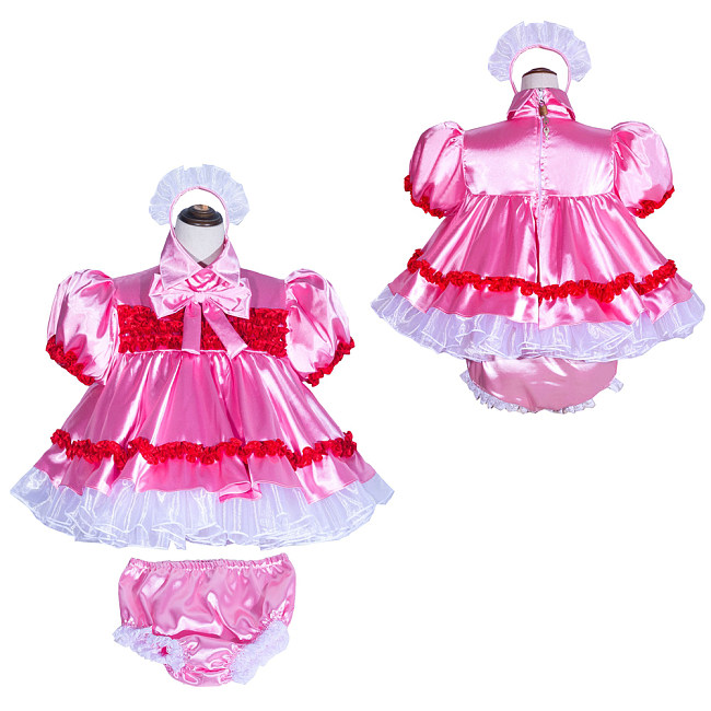 Fondcosplay Handmade Pink Satin Lockable Sissy Maid Baby Doll Dress with Optional Panties [G4027]