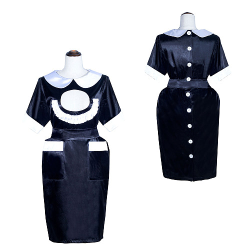 Fondcosplay Handmade Black Satin Lockable French Maid Dress with Open Chest Cut-Out [G4031]