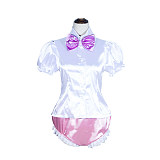 Fondcosplay Handmade Sissy Maid Crossdressing Lockable Satin Dress Costume with Shirt Skirt Panties [G4037]