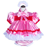 Fondcosplay Handmade Pink Satin Lockable Sissy Maid Baby Doll Dress with Optional Panties [G4027]
