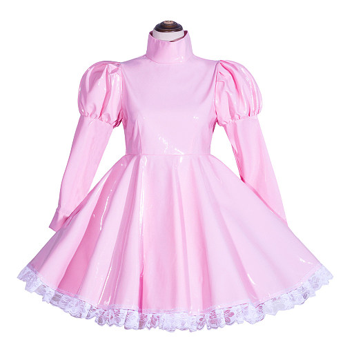 Fondcosplay Handmade Sissy Maid Crossdressing Lockable Thin PVC Pink Dress Costume [G4035]
