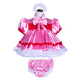 Fondcosplay Handmade Pink Satin Lockable Sissy Maid Baby Doll Dress with Optional Panties [G4027]