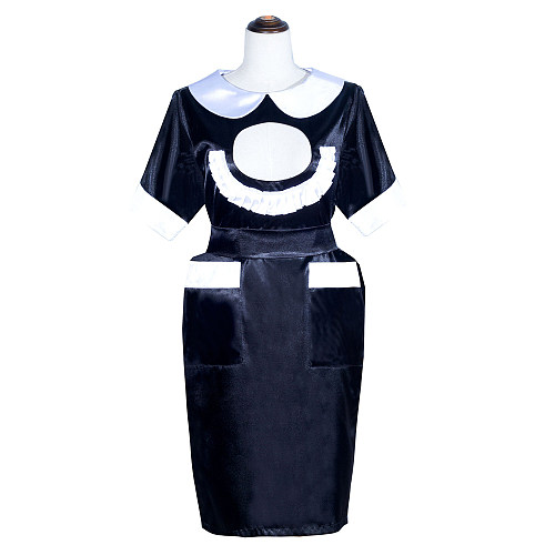 Fondcosplay Handmade Black Satin Lockable French Maid Dress with Open Chest Cut-Out [G4031]