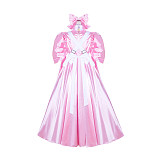 Fondcosplay Handmade Sissy Maid Crossdressing Lockable Satin Pink Long Dress Costume with White Apron [G4043]