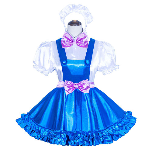 Fondcosplay Handmade Sissy Maid Crossdressing Lockable Satin Dress Costume with Blouse Skirt Panties [G4032]