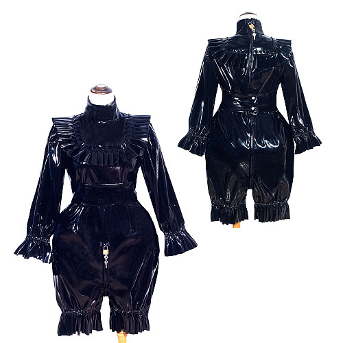 Fondcosplay Handmade Lockable Sissy Maid Romper Black Thin PVC Crossdressing Outfit [G4010]