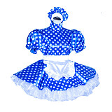 Fondcosplay Handmade Lockable Sissy Maid Dress Blue White Polka Dot Satin Crossdressing Outfit [G4017]