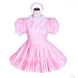 Fondcosplay Handmade Lockable Sissy Maid Dress Pink Thin PVC with White Lace Crossdressing Outfit [G4020]