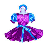 Fondcosplay Handmade Lockable Sissy Maid Dress Blue Purple Satin Crossdressing Outfit [G4015]