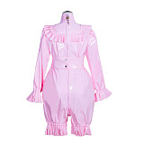 Fondcosplay Handmade Lockable Sissy Maid Romper with Hood Pink Thin PVC Crossdressing Outfit [G4012]