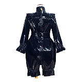 Fondcosplay Handmade Lockable Sissy Maid Romper Black Thin PVC Crossdressing Outfit [G4010]