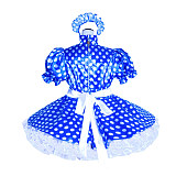 Fondcosplay Handmade Lockable Sissy Maid Dress Blue White Polka Dot Satin Crossdressing Outfit [G4017]