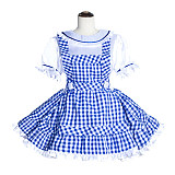 Fondcosplay Handmade Lockable Sissy Maid Blouse and Skirt Set Blue White Gingham Satin Cotton Crossdressing Outfit [G4014]